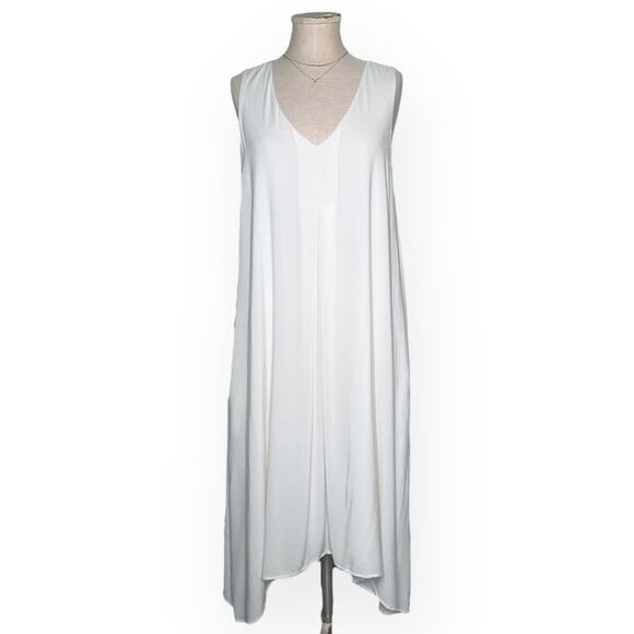 JAMES PERSE Double V Trapeze Swing Shift Dress Midi White Brunch Tea Cocktail - Picture 3 of 14